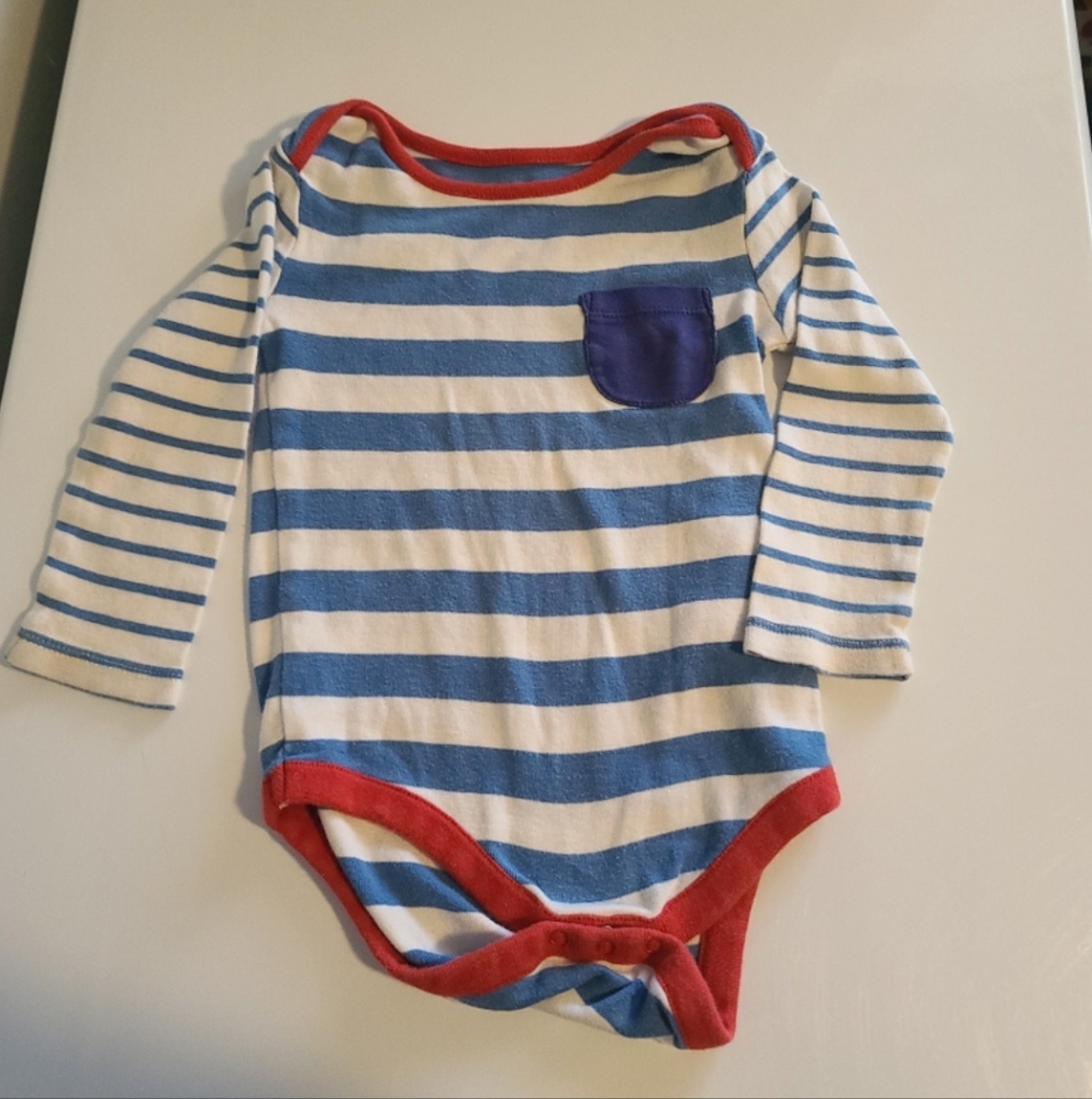 Baby Boden long sleeved blue striped pocket onesie bodysuit 12-18 months
